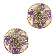 Tussenstukk met gedroogde bloemetjes 20mm - Gold-purple beige